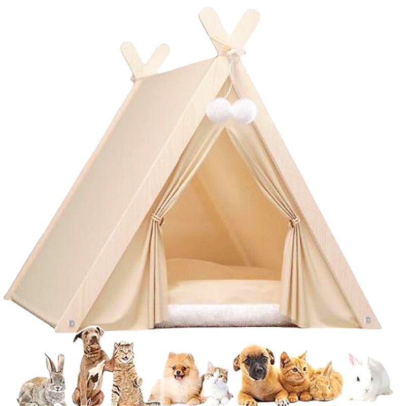 Portable Foldable Pet Tent House – Removable Breathable Cat and Dog Shelter with Thick Comfortable Cushion for All-Season Rest