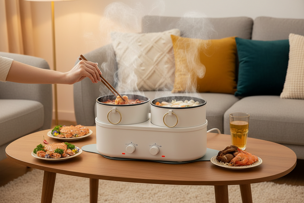 Electric Multi Cooker Hot Pot – Split Double Cooking Pot for Boiling, Steaming and Family Meals with Convenient Heating