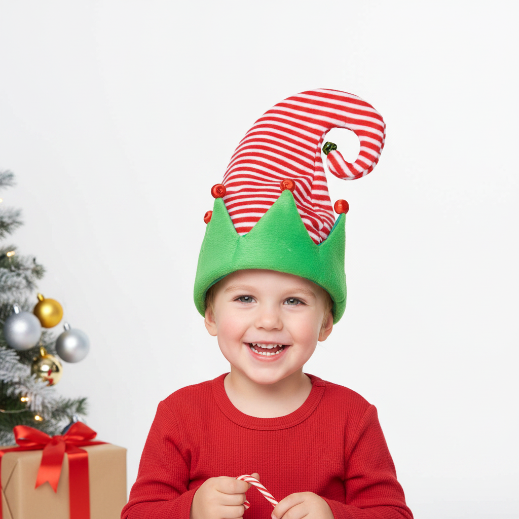 Knitted Santa Elf Beanie – Red and Green Christmas Crochet Hat for Winter Warmth and Festive Holiday Celebrations