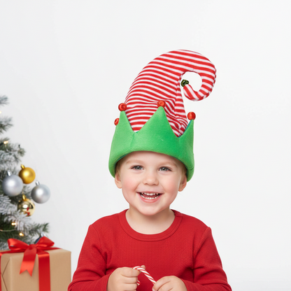 Knitted Santa Elf Beanie – Red and Green Christmas Crochet Hat for Winter Warmth and Festive Holiday Celebrations