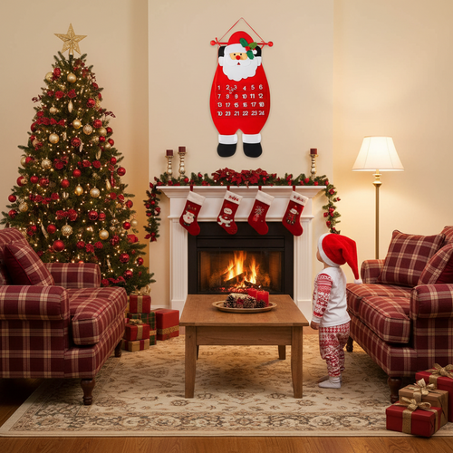 Christmas Advent Countdown Calendar – Reusable Wall Hanging Santa Calendar for Family Holiday Traditions