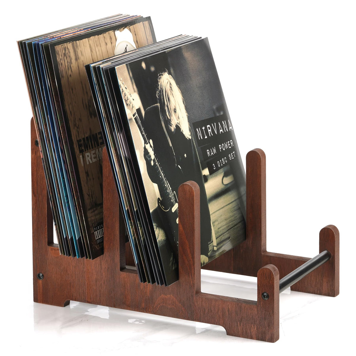 Portable Wooden Vinyl Record Holder – Large Capacity Display Stand for LP Albums, CDs, Magazines and Space-Saving Media Organization