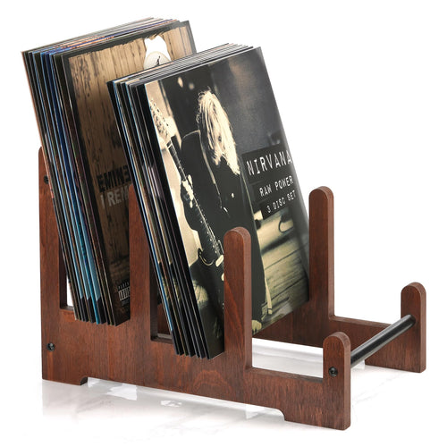 Portable Wooden Vinyl Record Holder – Large Capacity Display Stand for LP Albums, CDs, Magazines and Space-Saving Media Organization