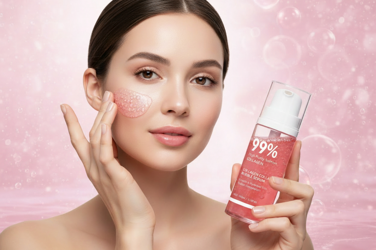Pink Collagen Bubble Serum – PDRN and Low Molecular Collagen Glow Treatment for Firming, Hydration and Fast-Absorbing Facial Care