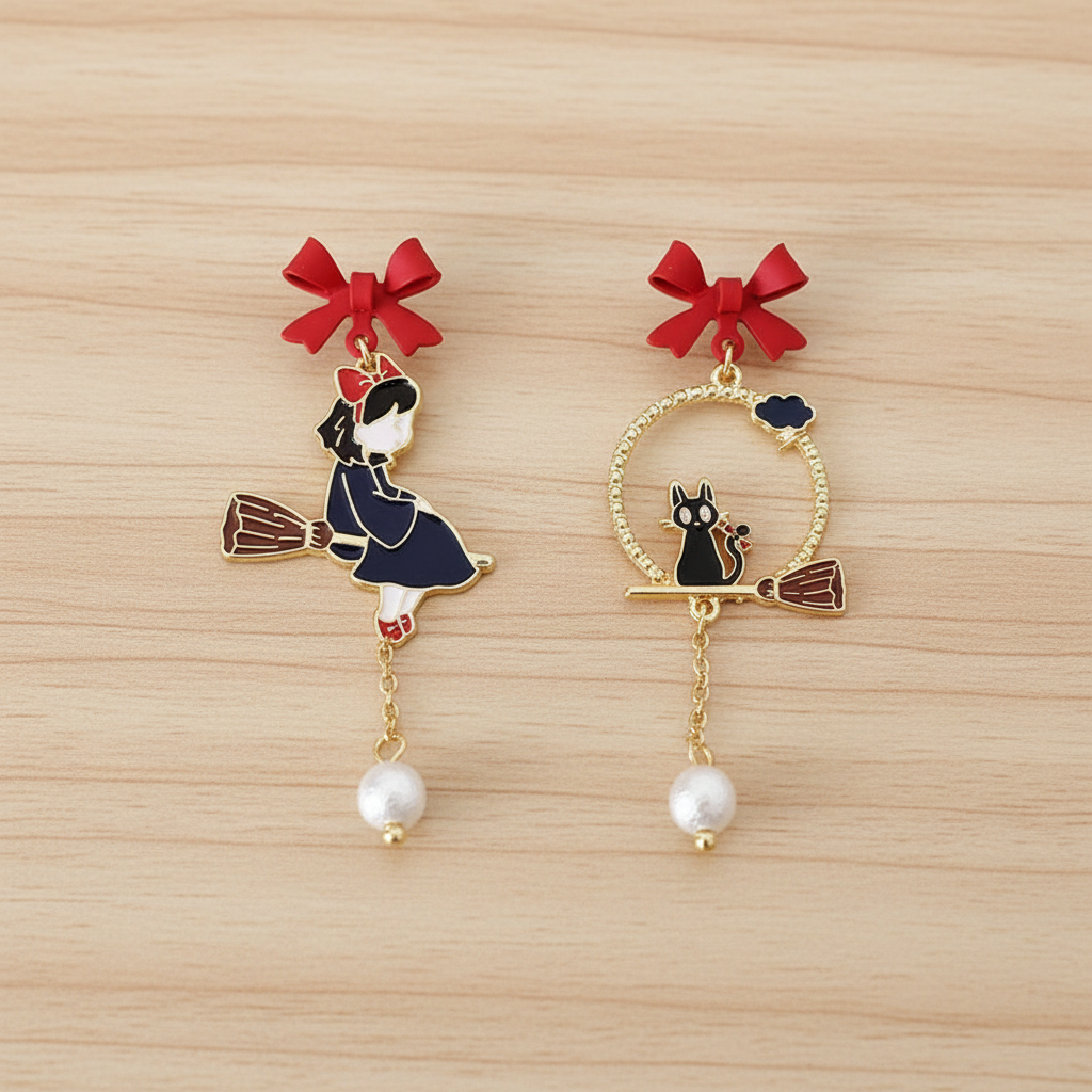 Bow Knot Cartoon Character Cat Earrings – Enamel Fashion Jewelry for Women with Cute Whimsical Style