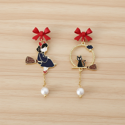Bow Knot Cartoon Character Cat Earrings – Enamel Fashion Jewelry for Women with Cute Whimsical Style