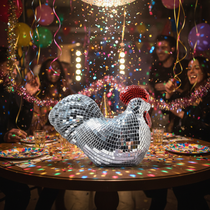 Chicken Disco Ball Sculpture – Mirror Mosaic Home Decor Ornament for Parties, Farmhouse Displays and Unique Gift Ideas