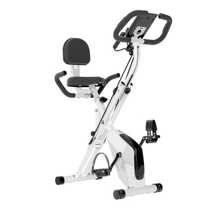 Foldable Exercise Bike – Indoor Stationary Fitness Bicycle with 8 Resistance Levels, Heart Rate Sensors and LCD Workout Display