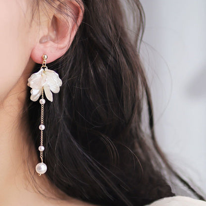 Pearl Tassel Earrings – Elegant 925 Silver Needle Drop Earrings for Weddings, Parties and Sophisticated Daily Wear