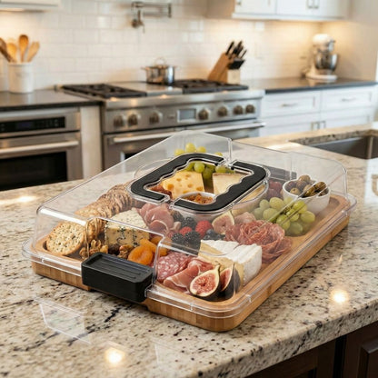 Portable Charcuterie Board – Bamboo Cheese Serving Tray with Clear Acrylic Lid for Picnics, Camping and Elegant Entertaining