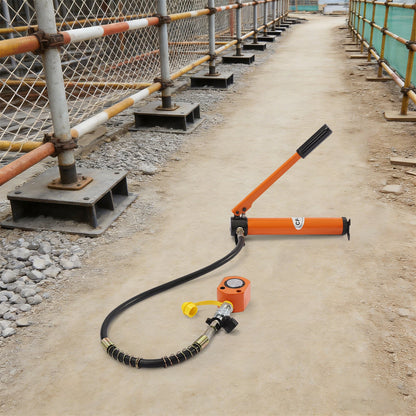 Hydraulic Ram Cylinder Jack – 10T Low-Profile Single-Acting Mini Porta Power Ram with CP-180 Hand Pump for Machinery and Shipbuilding Repairs