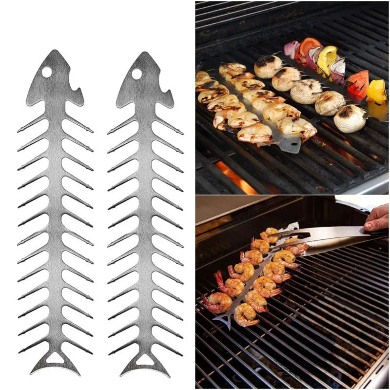 Stainless Steel BBQ Skewers – Fish Bone Style Grill Skewers for Barbecue, Camping and Outdoor Cooking