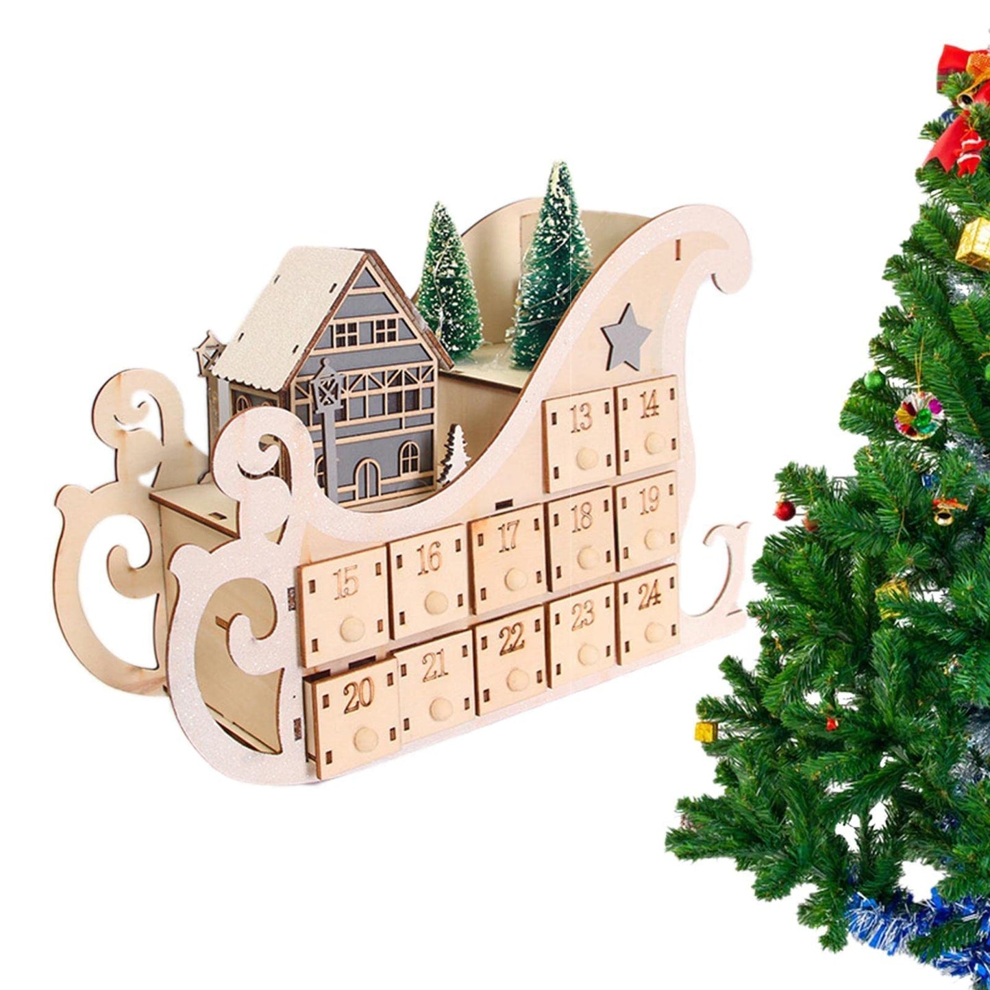 Wooden Christmas Advent Calendar – Reusable Tree Countdown Display with Holiday Compartments for Family Traditions and Festive Home Decor