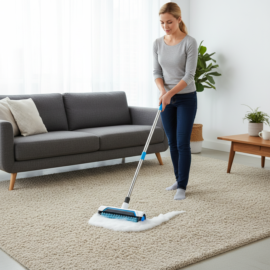 Manual Carpet Cleaning Brush – Upright Deep-Cleaning Scrub Brush for Removing Dirt, Stains and Debris from Home and Office Rugs