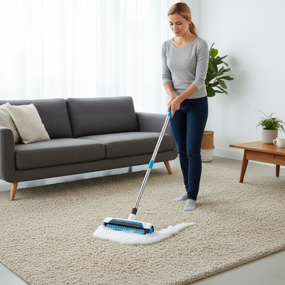 Manual Carpet Cleaning Brush – Upright Deep-Cleaning Scrub Brush for Removing Dirt, Stains and Debris from Home and Office Rugs