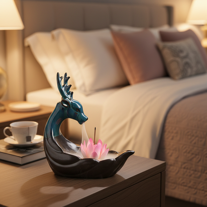 Nordic Deer Ceramic Backflow Incense Burner – Modern Home Decor Aromatherapy Ornament for Living Room, Bedroom and Meditation Spaces