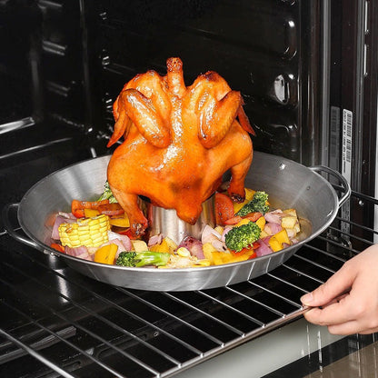 Stainless Steel Beer Can Chicken Roaster – Upright BBQ Rack with Drip Pan for Grilling, Roasting and Camping