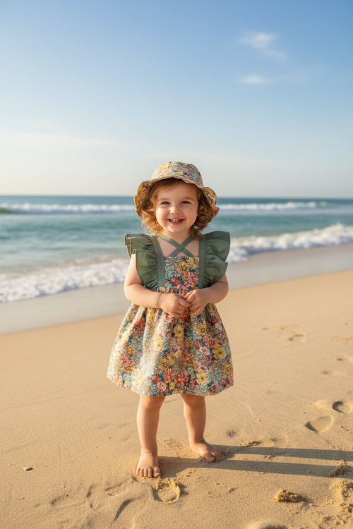 Baby Girl Princess Dress Set – Cotton Summer Outfit with Matching Flower Hat for Birthdays, Beach Trips and Parties