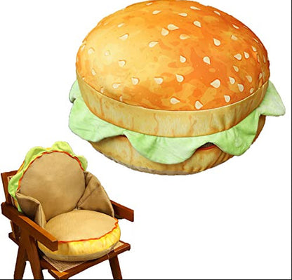 Realistic Burger Pillow – Funny Cheeseburger Plush Cushion and Office Chair Pad for Kids, Prank Gifts, Bedroom Decor and Cozy Novelty Seating