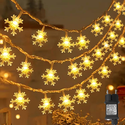 Snowflake LED String Lights – USB or Battery Powered Fairy Garland for Christmas, Weddings and Home Decor