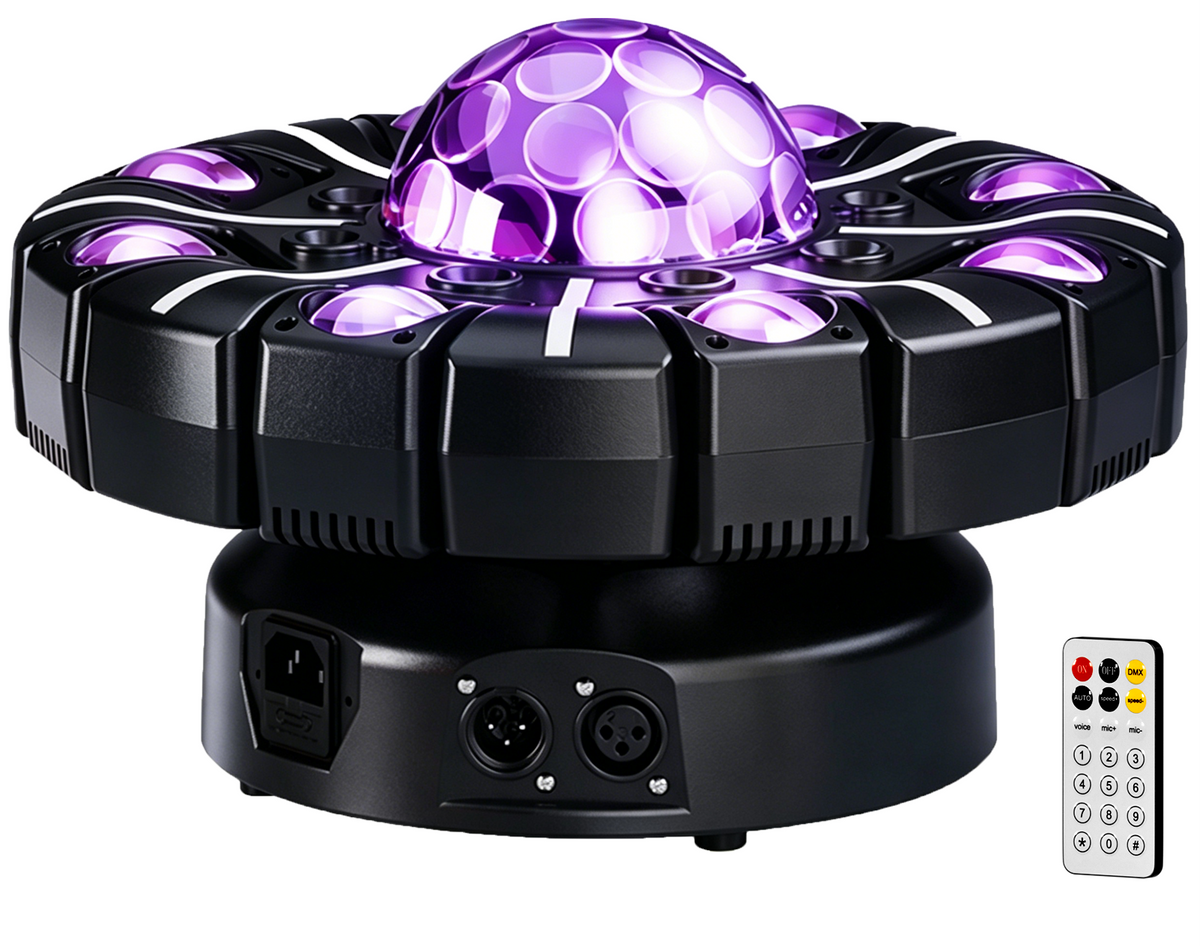 RGBW Moving Head Stage Light – 150W 8-Armed Magic Ball DJ Lighting with DMX512 Control for Weddings, Parties, KTV and Home Theater