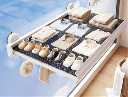 Retractable Wall Clothes Rack – Suction Cup Folding Drying Rack for Socks, Underwear and Balcony Space Saving Storage