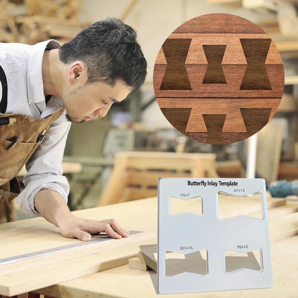 Butterfly Router Template Set – Professional Woodworking Inlay Guide with Transparent Marking Ruler for Precision Craft Projects