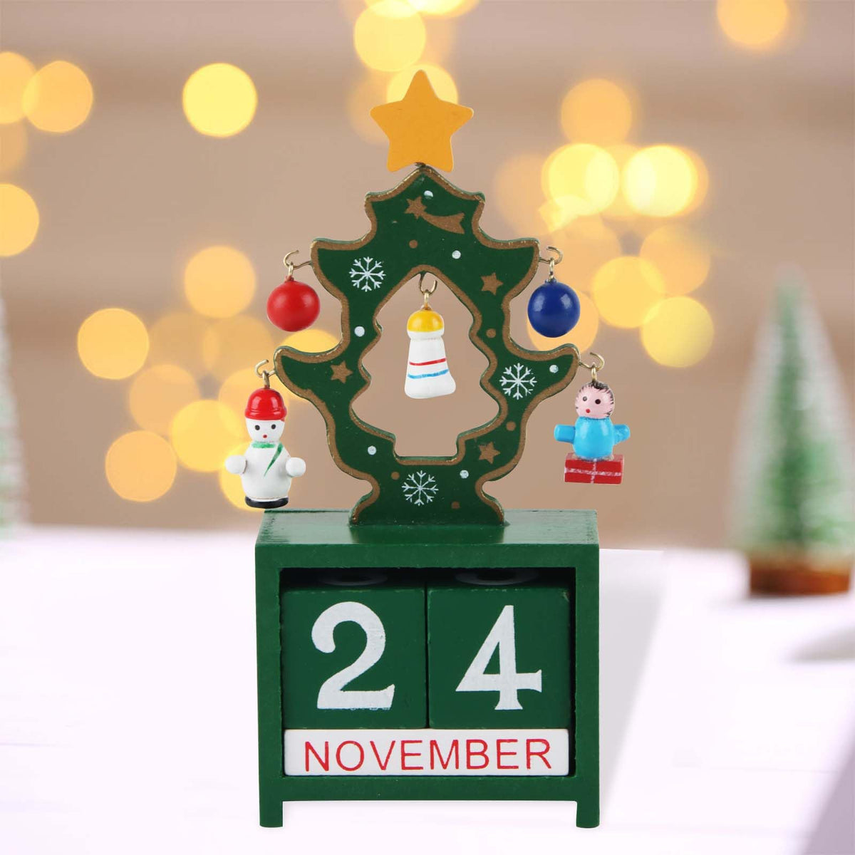 Wooden Christmas Countdown Calendar – Santa Snowman DIY Tabletop Ornament for Holiday Family Traditions