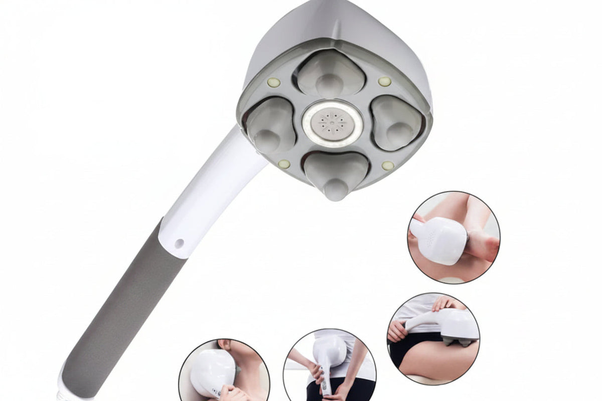 Multifunction Anion Electric Body Massage Hammer – 4 Massage Heads for Neck, Shoulders, Waist, Legs and Arms with Relaxing Deep Massage
