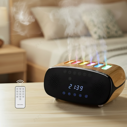 Bluetooth Speaker Humidifier – Dynamic Pickup Clock Mist Diffuser with Ambient RGB Lighting for Bedroom and Office Relaxation