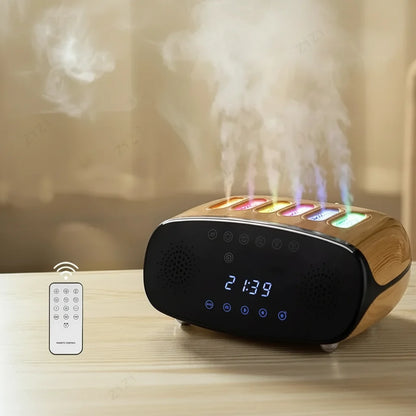 Bluetooth Speaker Humidifier – Dynamic Pickup Clock Mist Diffuser with Ambient RGB Lighting for Bedroom and Office Relaxation