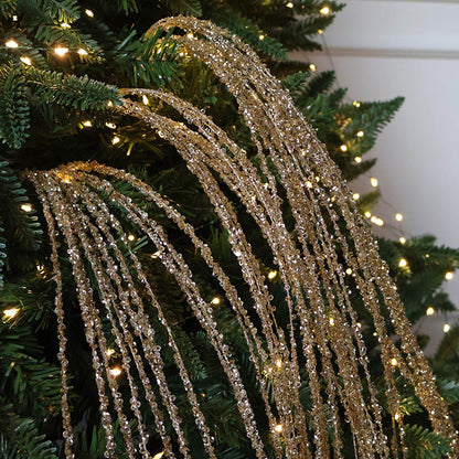 Sequin Glitter Christmas Branch Picks – White Artificial Tassel Wheat Stems for Christmas Trees, Wreaths and Holiday Decorations