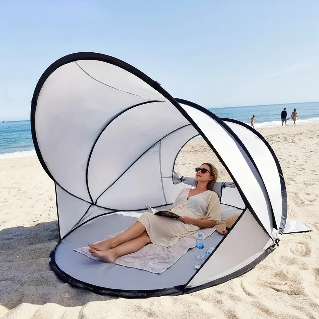 Automatic Beach Tent – Windproof Seaside Sun Shelter with Quick-Open Design, Sunroof and UV Protection for Family Beach Trips and Outdoor Play