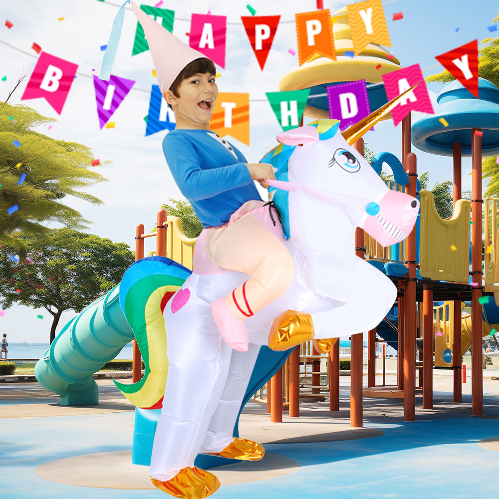 Inflatable Unicorn Costume for Kids - Funny Riding Unicorn Halloween Outfit for Parties and Special Events