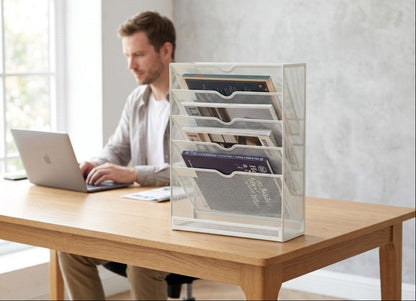 Mesh File Organizer – 5-Tier Desktop and Wall Mount Document Holder for Letters, Mail, Files and Office Organization