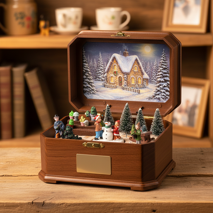 Snow Globe Music Box Lamp – Rotating Crystal Ball Night Light with Vintage Christmas Carousel and Warm Holiday Ambience