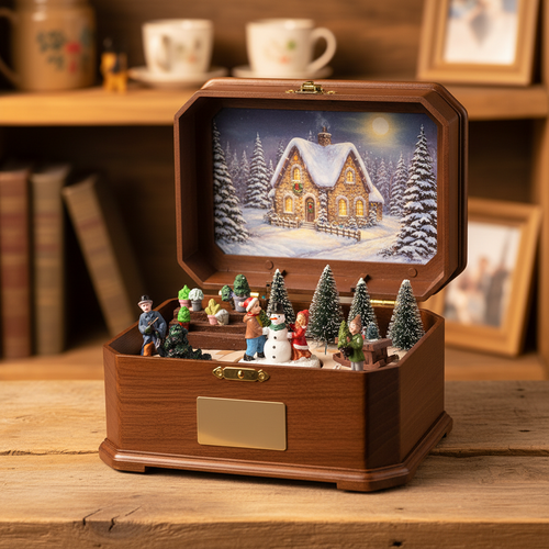 Snow Globe Music Box Lamp – Rotating Crystal Ball Night Light with Vintage Christmas Carousel and Warm Holiday Ambience