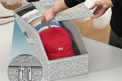 Foldable Hat Storage Box – Large Capacity Dustproof Organizer with Clear Window for Baseball Caps, Clothing Hats and Closet Storage