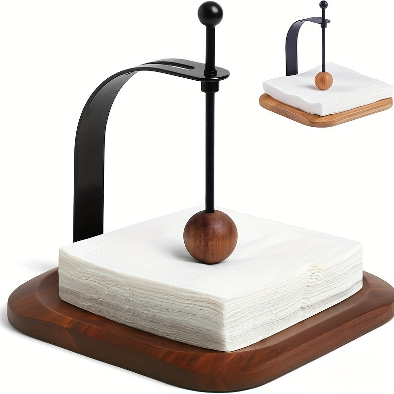 Wooden Napkin Holder – Windproof Table Tissue Organizer with Weighted Wood Ball for Dining, Kitchen and Picnic Use