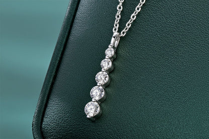 Five-Stone Moissanite Drop Necklace – Brilliant 14K Gold-Filled Long Pendant for Women, Wedding Jewelry, Romantic Gifts and Sophisticated Evening Styling
