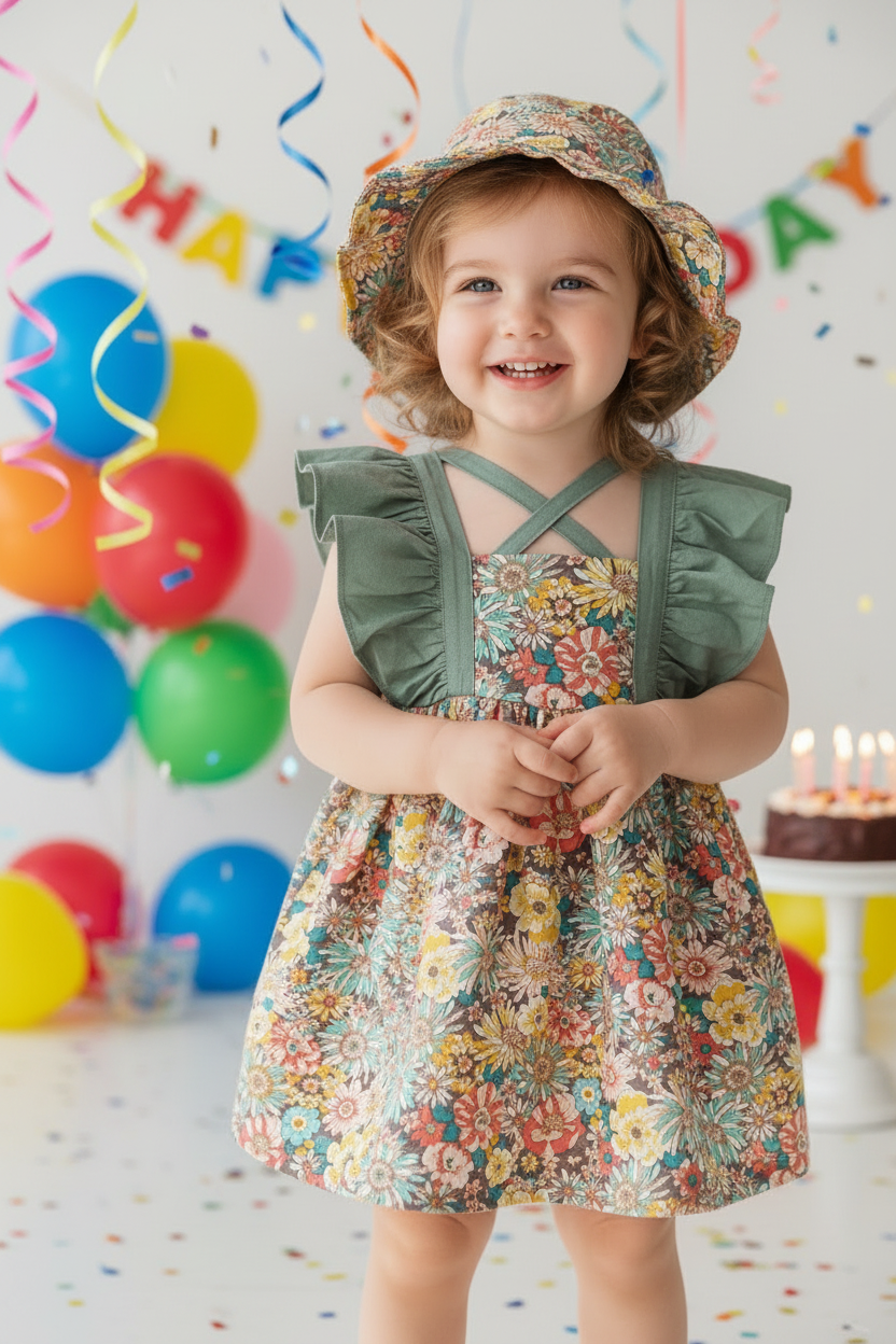 Baby Girl Princess Dress Set – Cotton Summer Outfit with Matching Flower Hat for Birthdays, Beach Trips and Parties