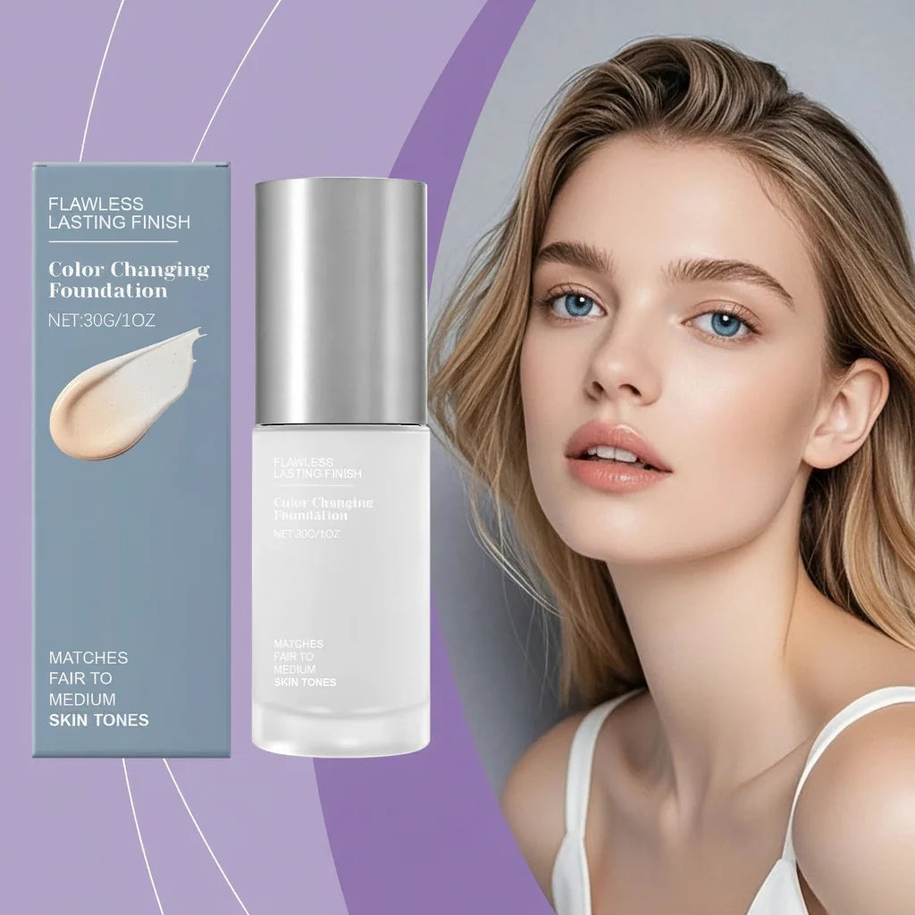 Color-Changing Foundation – Full-Coverage Lightweight Face Makeup that Brightens, Conceals Pores and Fine Lines for a Smooth Natural-Looking Everyday Finish