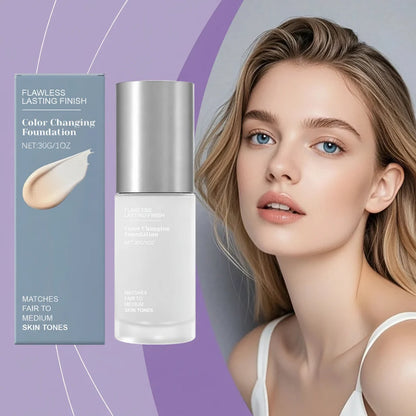 Color-Changing Foundation – Full-Coverage Lightweight Face Makeup that Brightens, Conceals Pores and Fine Lines for a Smooth Natural-Looking Everyday Finish