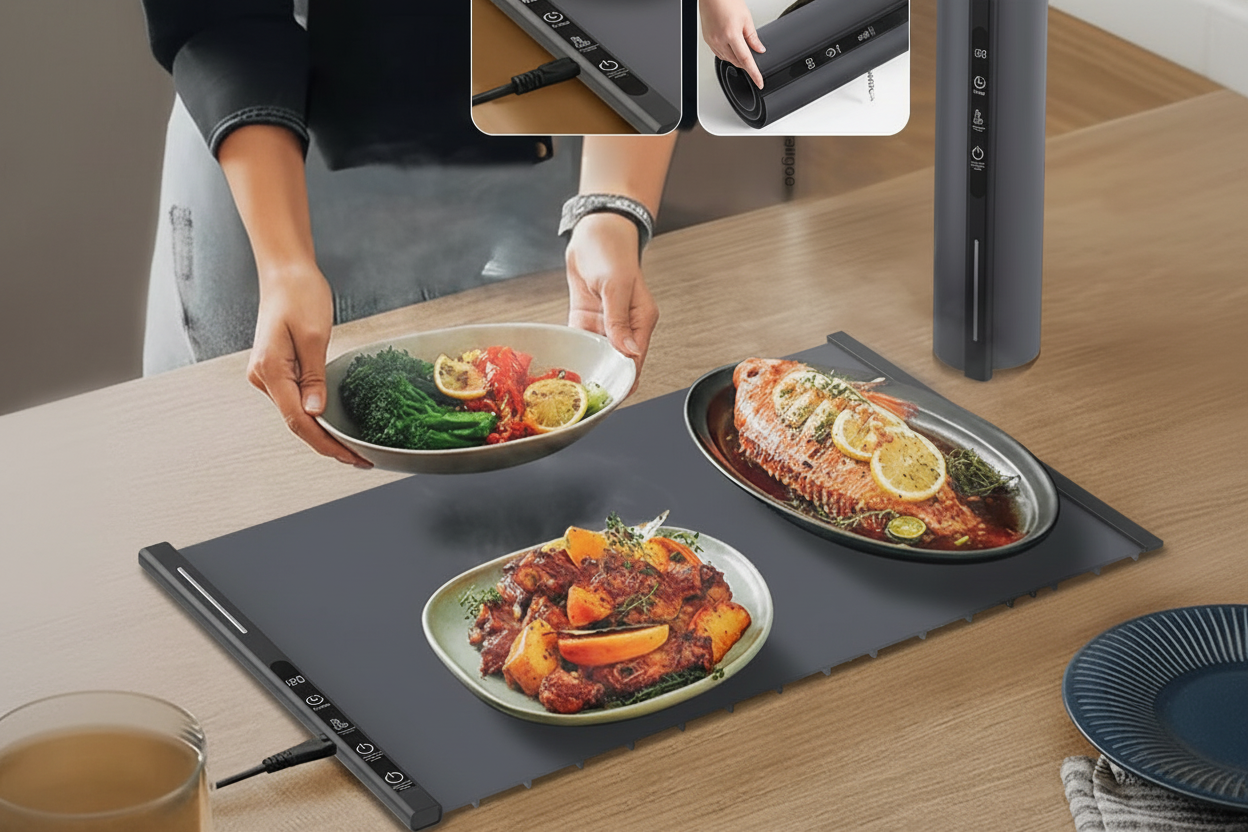Foldable Electric Food Warmer Tray – Portable Heating Mat with Adjustable Temperature Settings for Fast Meal Warming at Home or Office