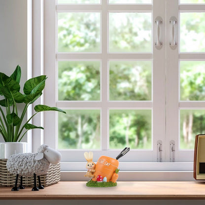 Cute Resin Rabbit Pen Holder – Cartoon Animal Pencil Organizer and Desktop Storage Container for Office, Home and Study Decor
