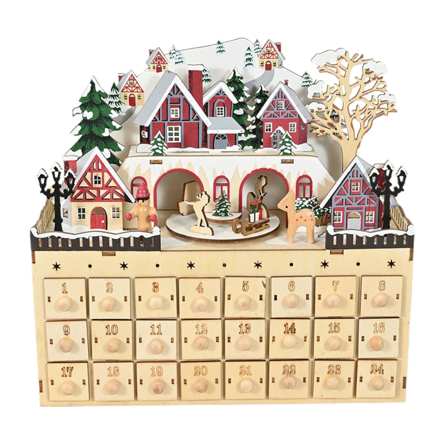 Wooden 24 Drawer Advent Calendar – Refillable Christmas Countdown Organizer for Holiday Surprises and Family Traditions