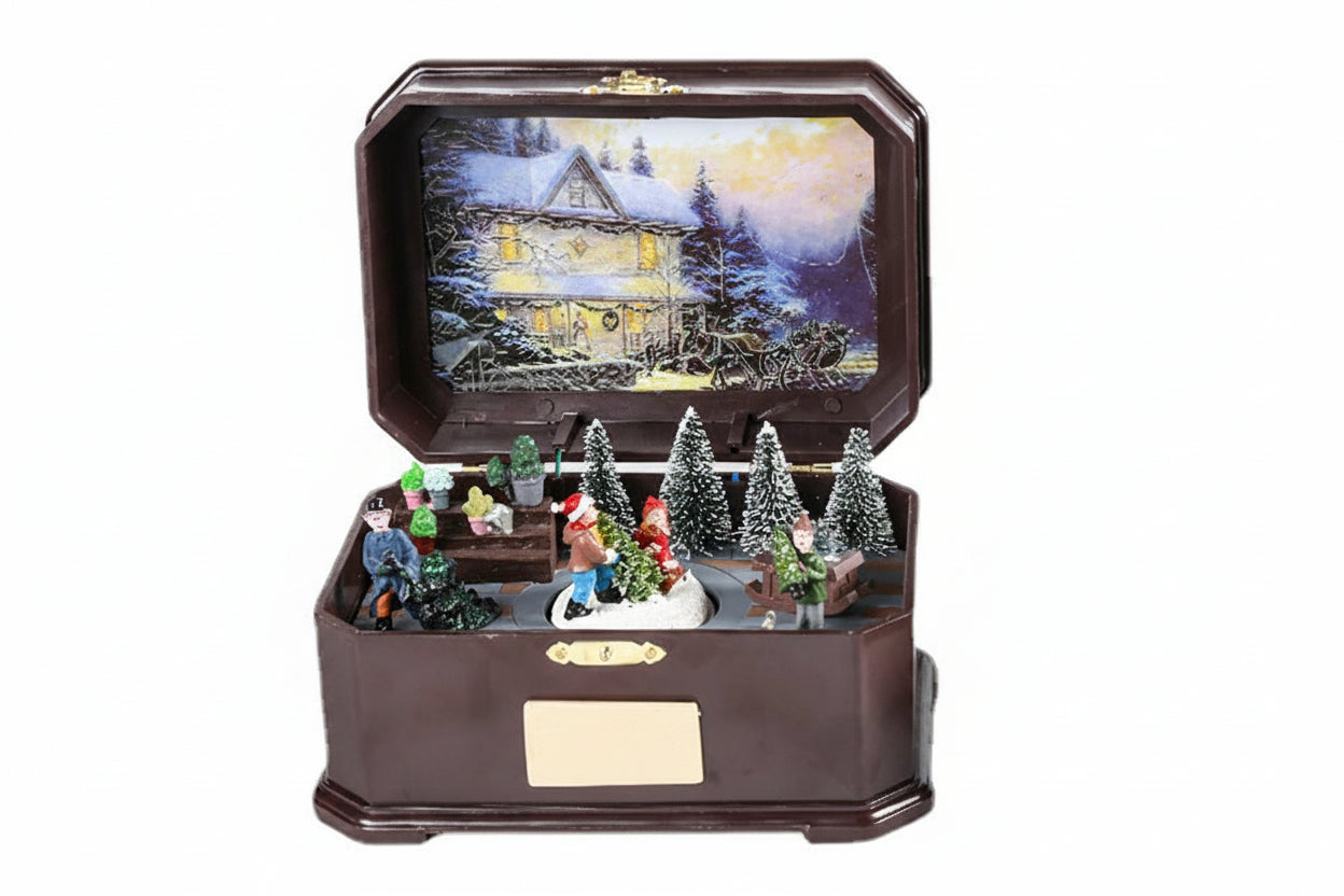 Snow Globe Music Box Lamp – Rotating Crystal Ball Night Light with Vintage Christmas Carousel and Warm Holiday Ambience