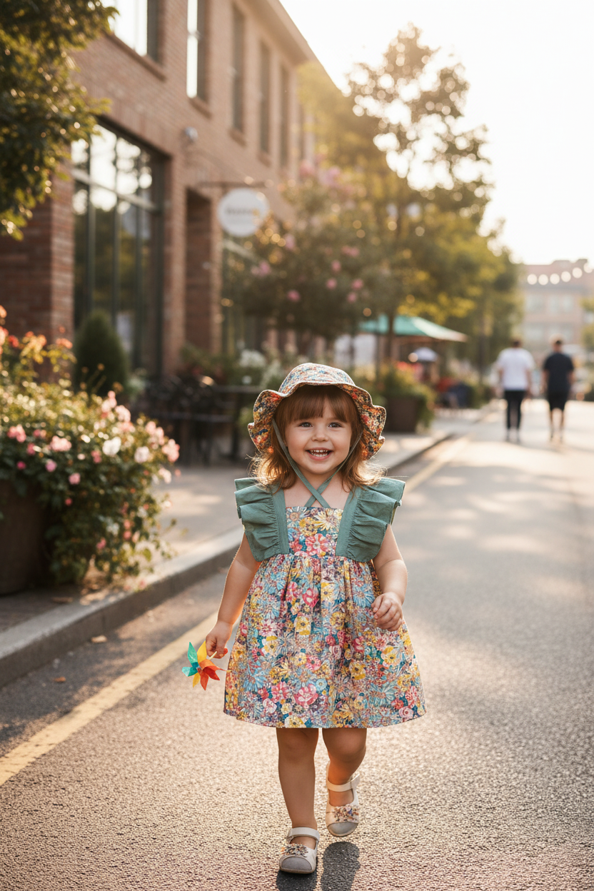 Baby Girl Princess Dress Set – Cotton Summer Outfit with Matching Flower Hat for Birthdays, Beach Trips and Parties