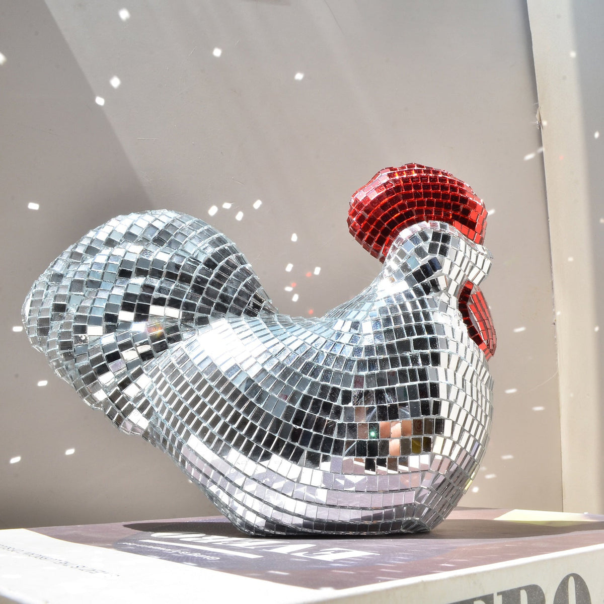 Chicken Disco Ball Sculpture – Mirror Mosaic Home Decor Ornament for Parties, Farmhouse Displays and Unique Gift Ideas