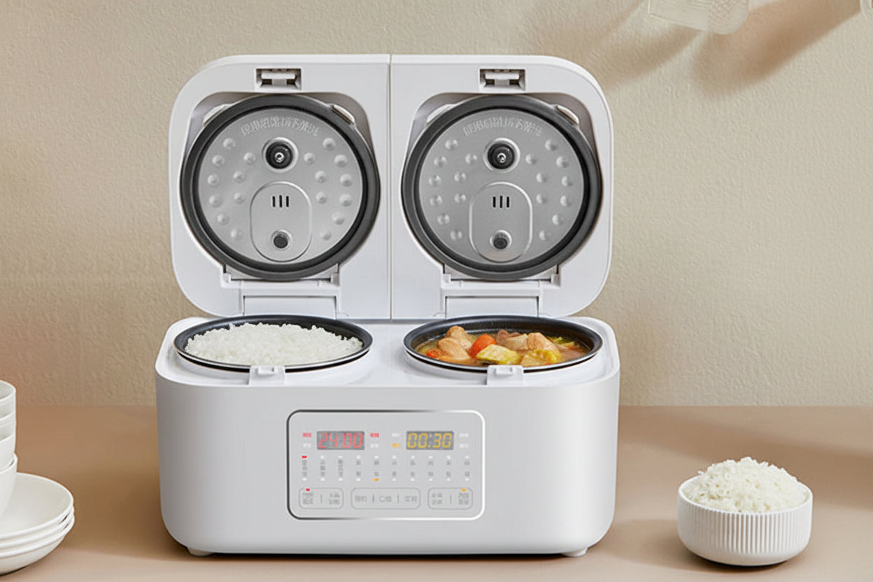 Dual Control 4L Rice Cooker – Double Pot Multifunction Electric Cooker for Simultaneous Cooking and Convenient Family Meals.